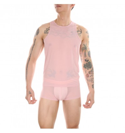 WangJiang Mesh Sexy Gay Men Vest 1056-BX Pink